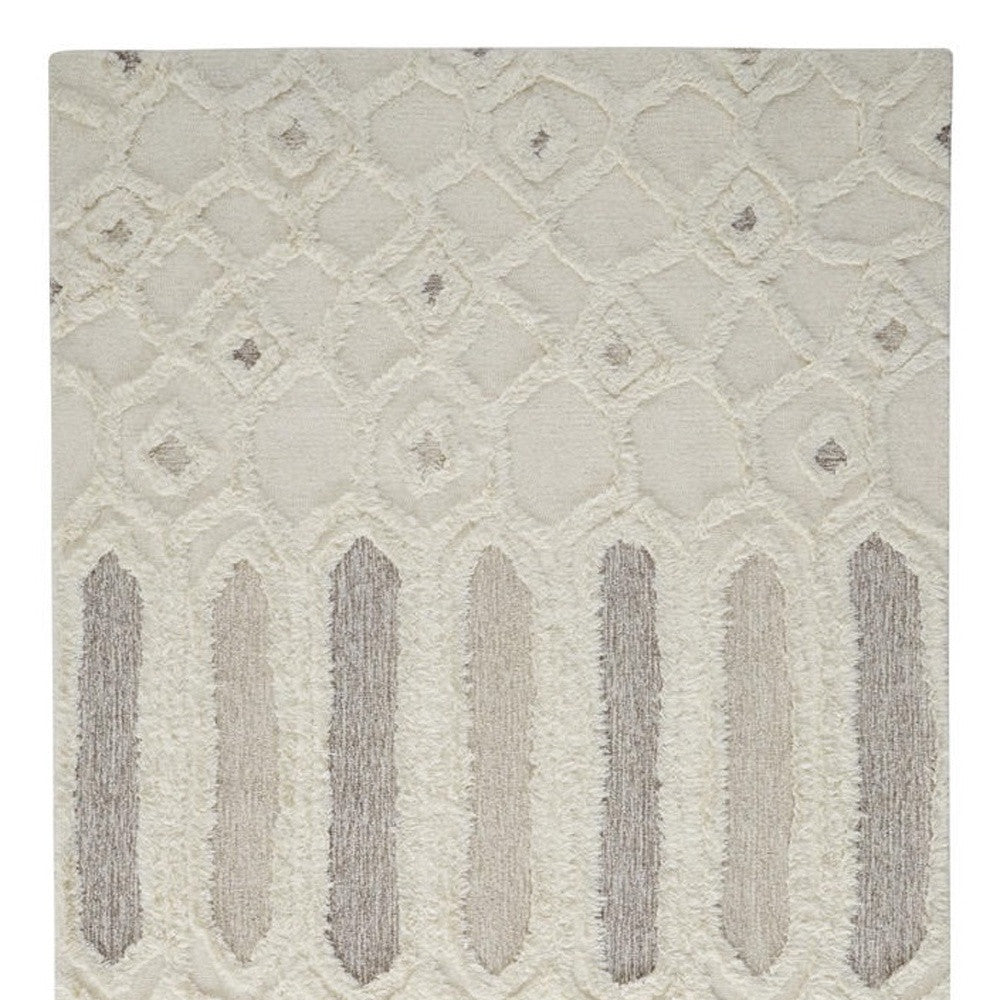 10' X 14' Ivory Taupe And Tan Wool Geometric Tufted Handmade Stain Resistant Area Rug