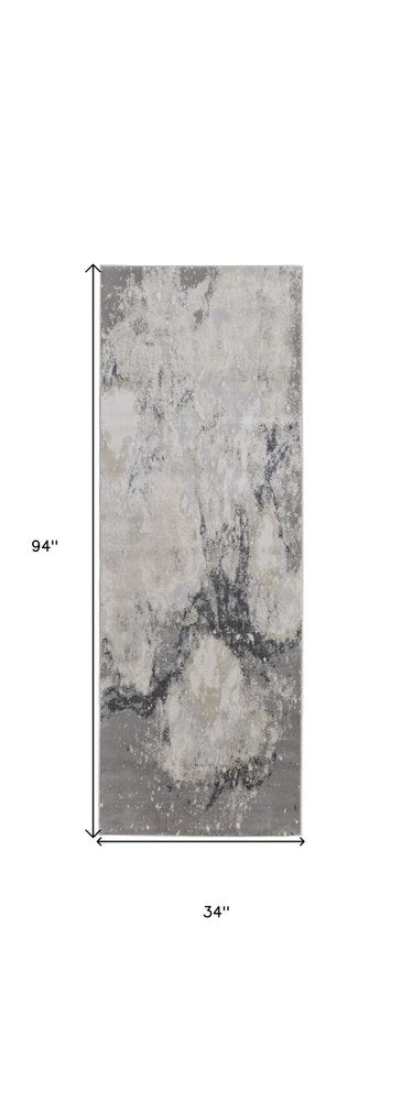 12' X 15' Ivory Gray And Black Abstract Power Loom Area Rug