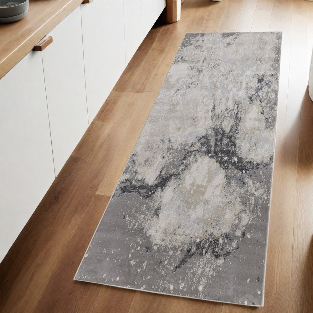 12' X 15' Ivory Gray And Black Abstract Power Loom Area Rug