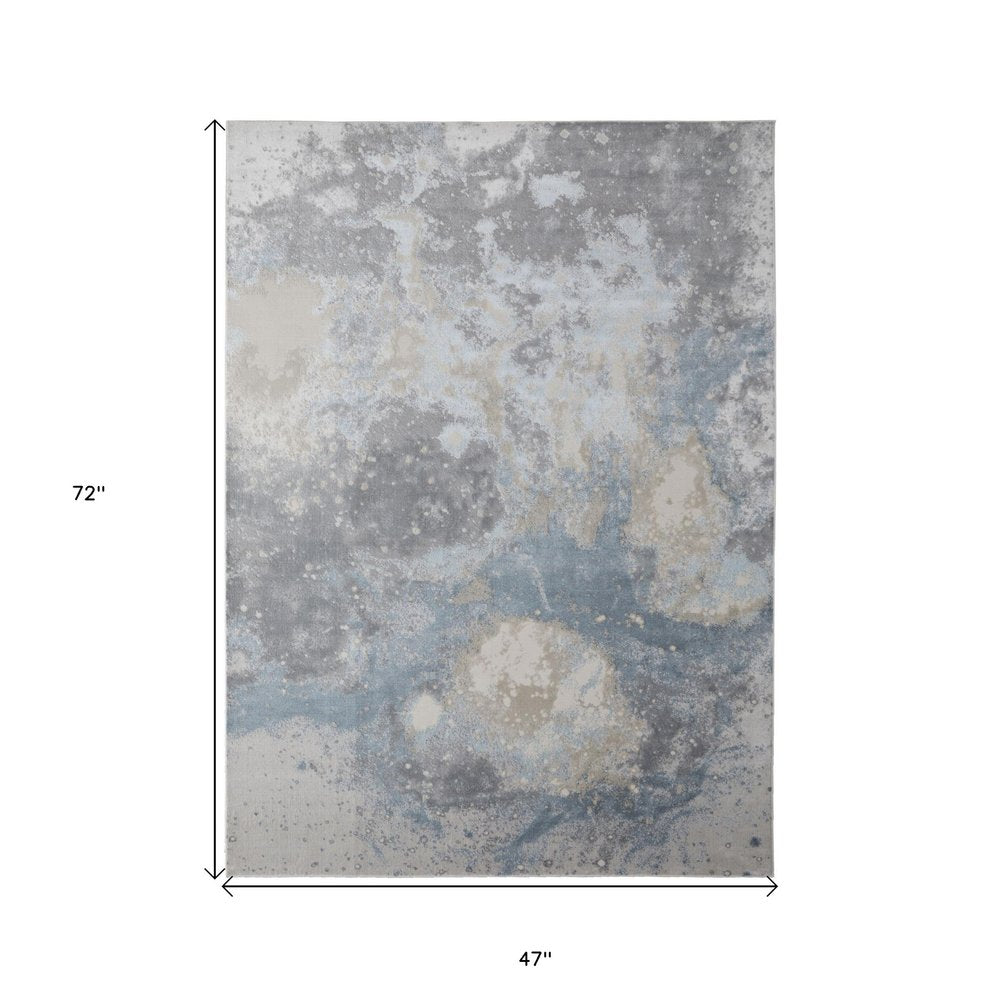 2' X 3' Ivory Blue And Gray Abstract Area Rug