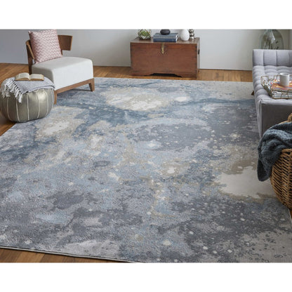 2' X 3' Ivory Blue And Gray Abstract Area Rug