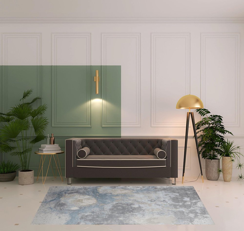 2' X 3' Ivory Blue And Gray Abstract Area Rug