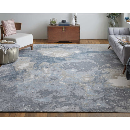 2' X 3' Ivory Blue And Gray Abstract Area Rug