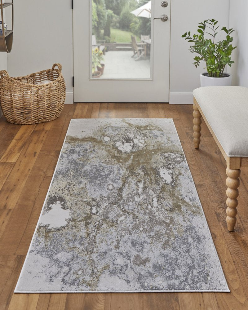 2' X 3' Ivory Blue And Gray Abstract Area Rug