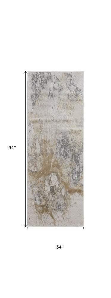 2' X 3' Ivory Blue And Gray Abstract Area Rug