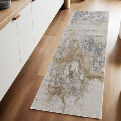 2' X 3' Ivory Blue And Gray Abstract Area Rug