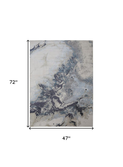 4' X 6' Ivory Black And Gray Abstract Area Rug