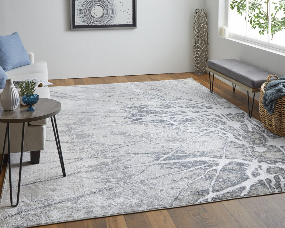 4' X 6' Gray and Ivory Abstract Power Loom Non Skid Area Rug