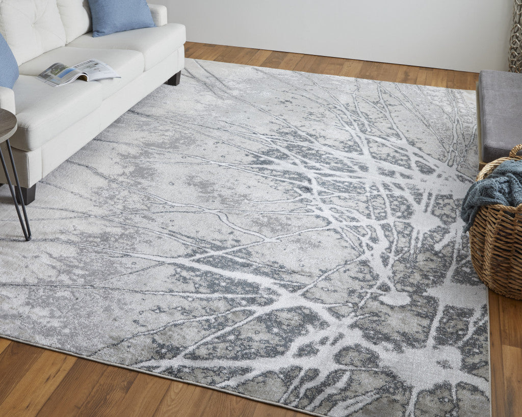 8' X 10' Gray Silver And Ivory Abstract Power Loom Area Rug