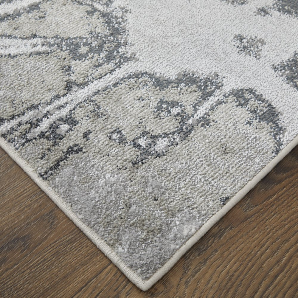 4' X 6' Gray and Ivory Abstract Power Loom Non Skid Area Rug