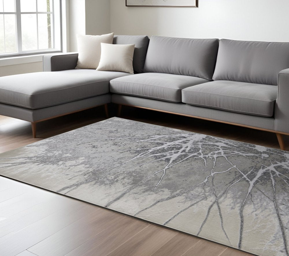 4' X 6' Gray and Ivory Abstract Power Loom Non Skid Area Rug