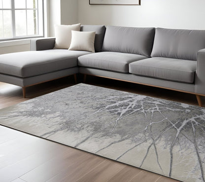4' X 6' Gray and Ivory Abstract Power Loom Non Skid Area Rug