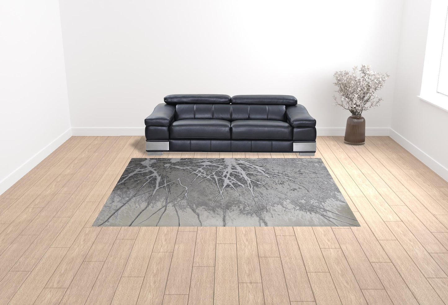 8' X 10' Gray Silver And Ivory Abstract Power Loom Area Rug