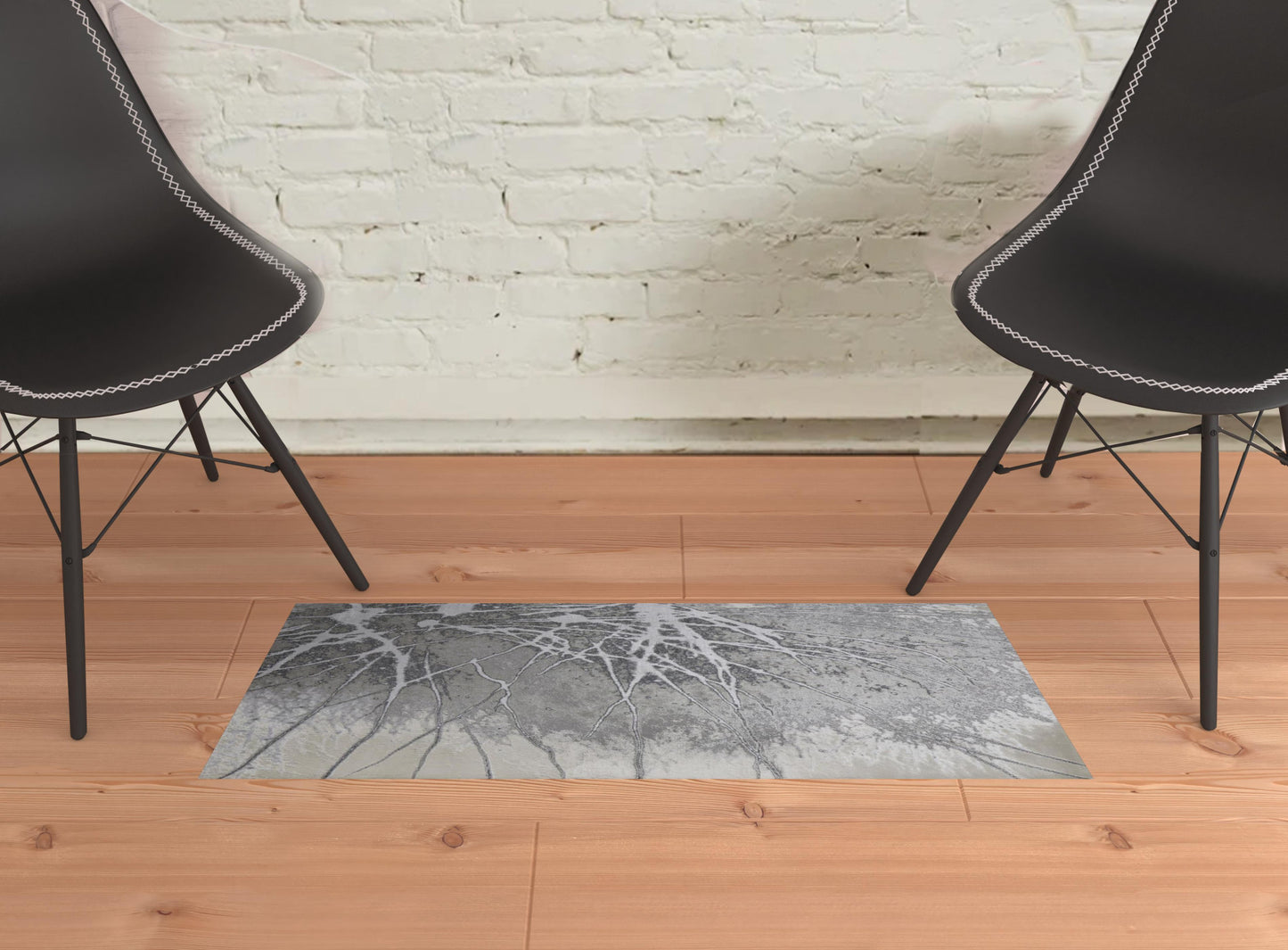 8' X 10' Gray Silver And Ivory Abstract Power Loom Area Rug