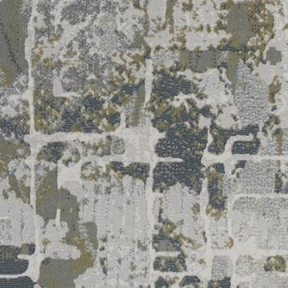 5' X 8' Green Gray And Ivory Abstract Distressed Stain Resistant Area Rug