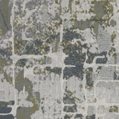 5' X 8' Green Gray And Ivory Abstract Distressed Stain Resistant Area Rug