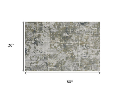 5' X 8' Green Gray And Ivory Abstract Distressed Stain Resistant Area Rug