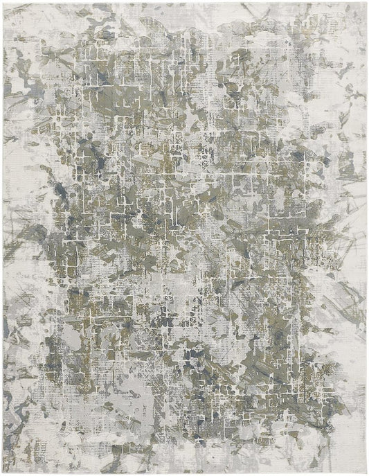 2' X 3' Green Gray And Ivory Abstract Distressed Stain Resistant Area Rug
