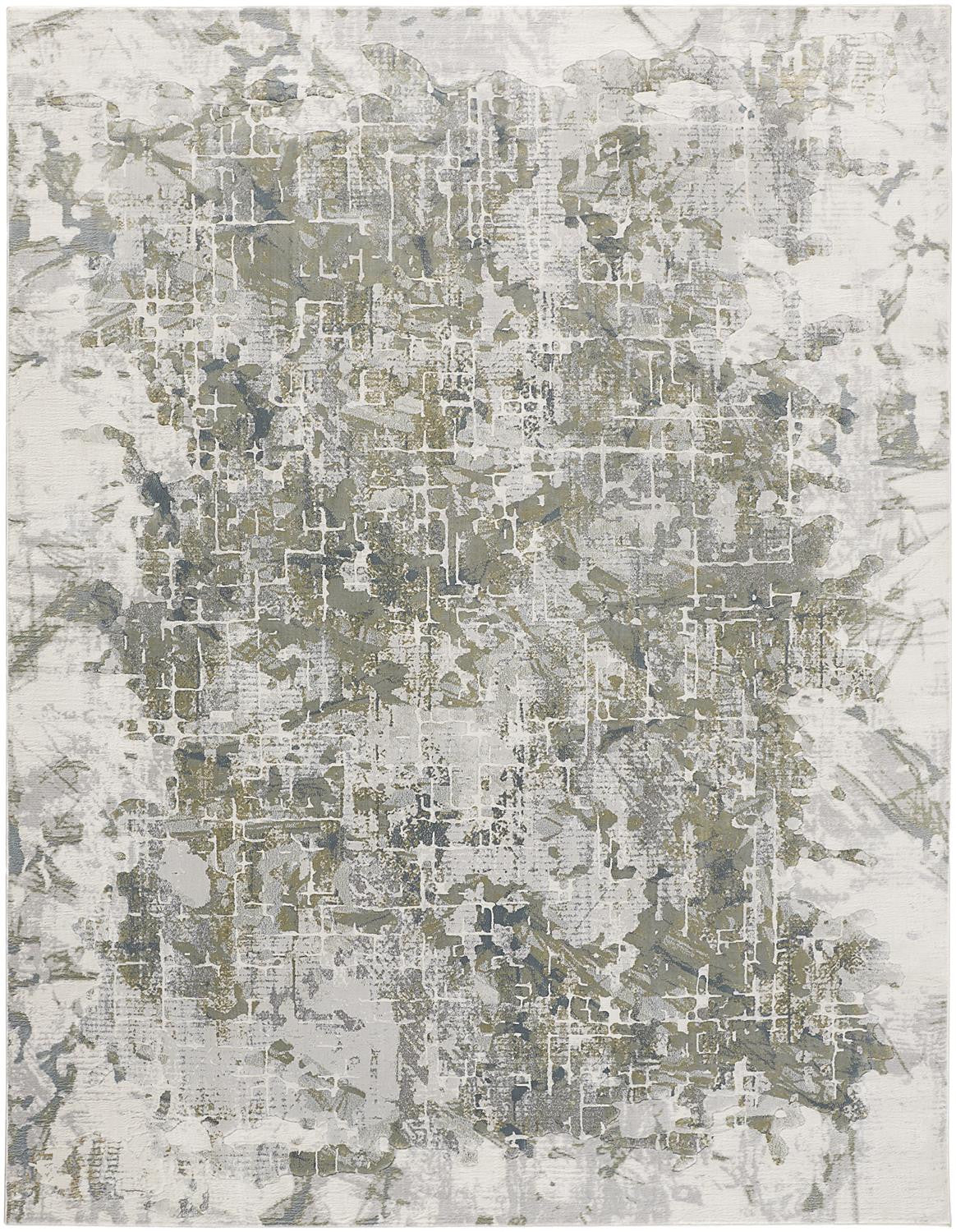 3' X 5' Green Gray And Ivory Abstract Distressed Stain Resistant Area Rug