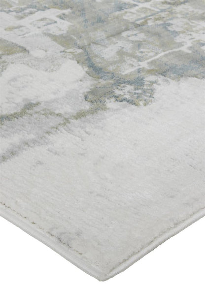 5' X 8' Green Gray And Ivory Abstract Distressed Stain Resistant Area Rug