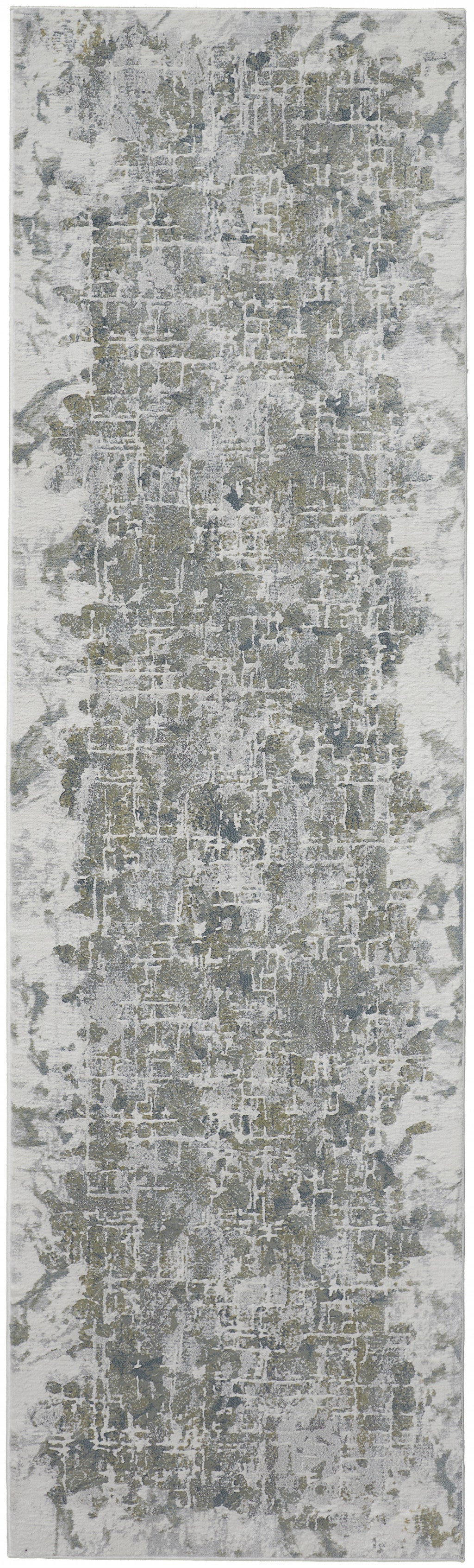 5' X 8' Green Gray And Ivory Abstract Distressed Stain Resistant Area Rug