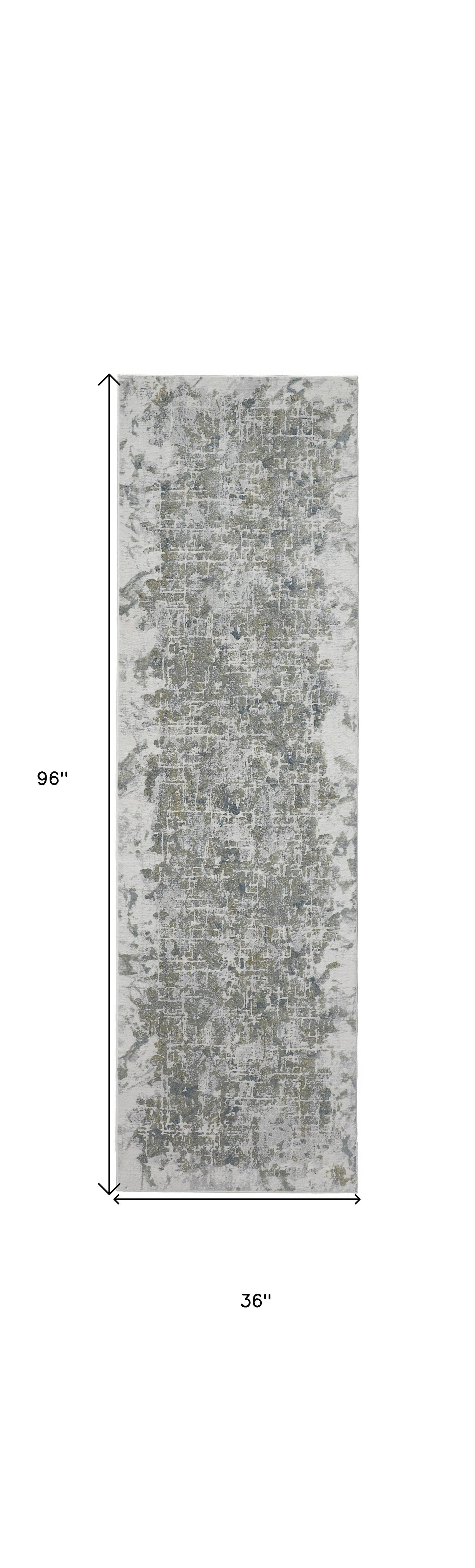 5' X 8' Green Gray And Ivory Abstract Distressed Stain Resistant Area Rug