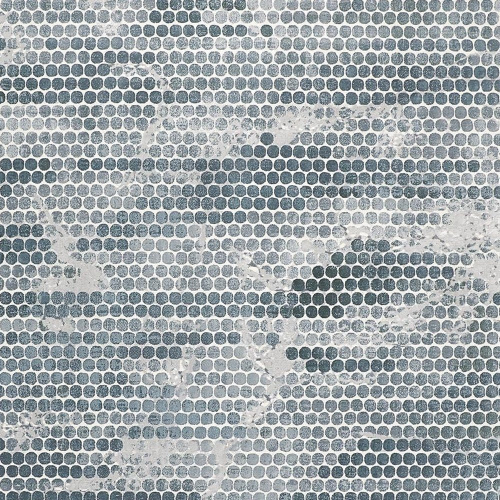 8' X 10' Blue And Gray Polka Dots Distressed Stain Resistant Area Rug