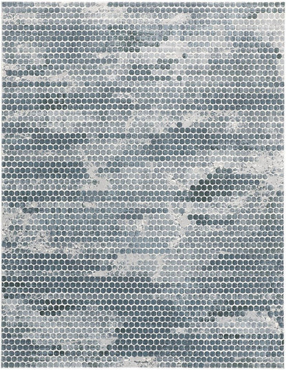 2' X 3' Blue And Gray Polka Dots Distressed Stain Resistant Area Rug