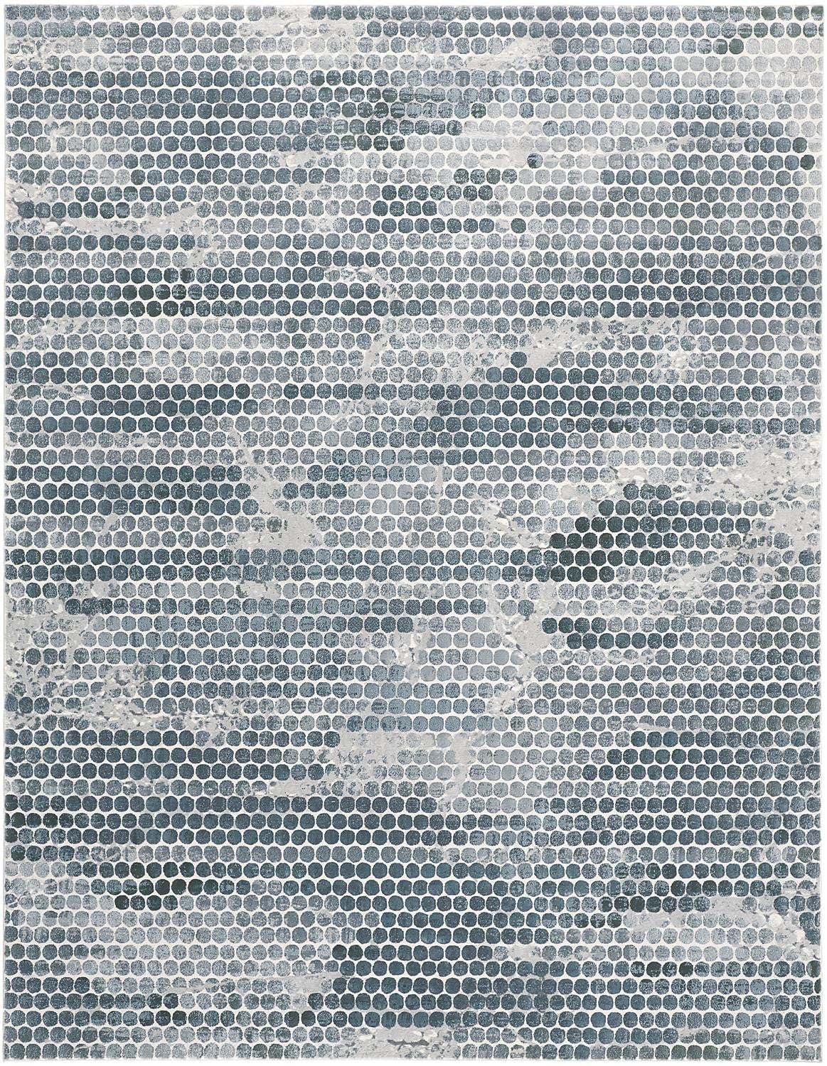 3' X 5' Blue And Gray Polka Dots Distressed Stain Resistant Area Rug