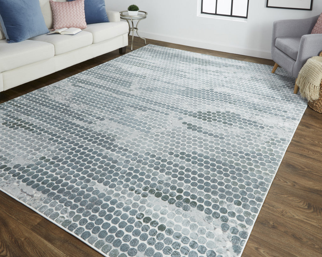 5' X 8' Blue And Gray Polka Dots Distressed Stain Resistant Area Rug