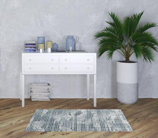 2' X 3' Blue And Gray Polka Dots Distressed Stain Resistant Area Rug