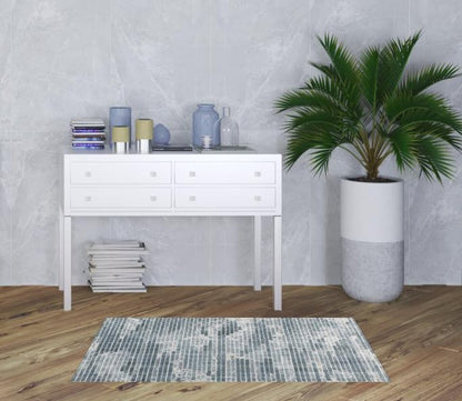 2' X 3' Blue And Gray Polka Dots Distressed Stain Resistant Area Rug