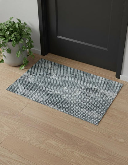 3' X 5' Blue And Gray Polka Dots Distressed Stain Resistant Area Rug