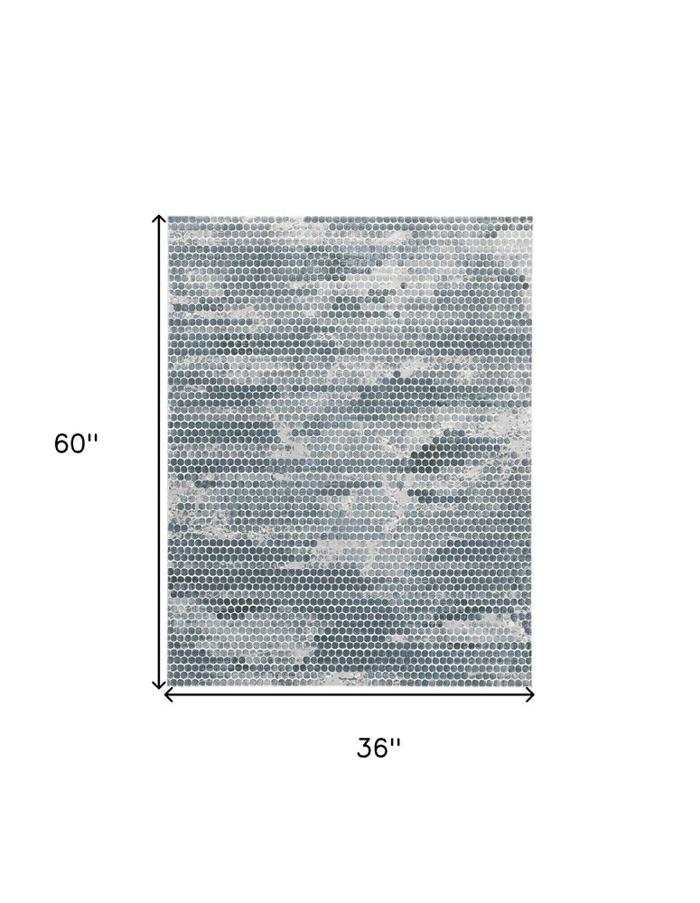 2' X 3' Blue And Gray Polka Dots Distressed Stain Resistant Area Rug