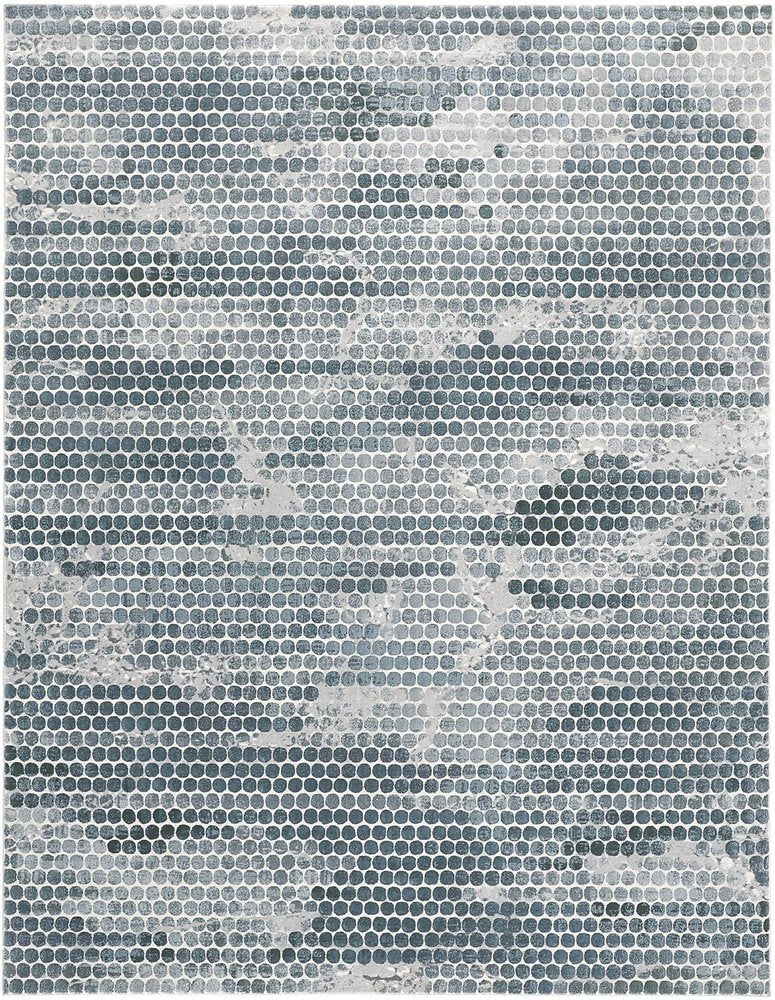 2' X 3' Blue And Gray Polka Dots Distressed Stain Resistant Area Rug