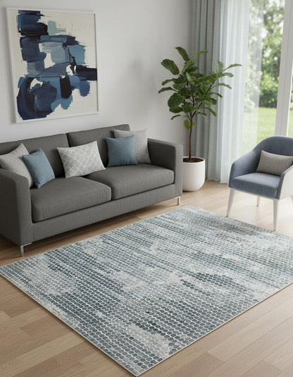 3' X 5' Blue And Gray Polka Dots Distressed Stain Resistant Area Rug