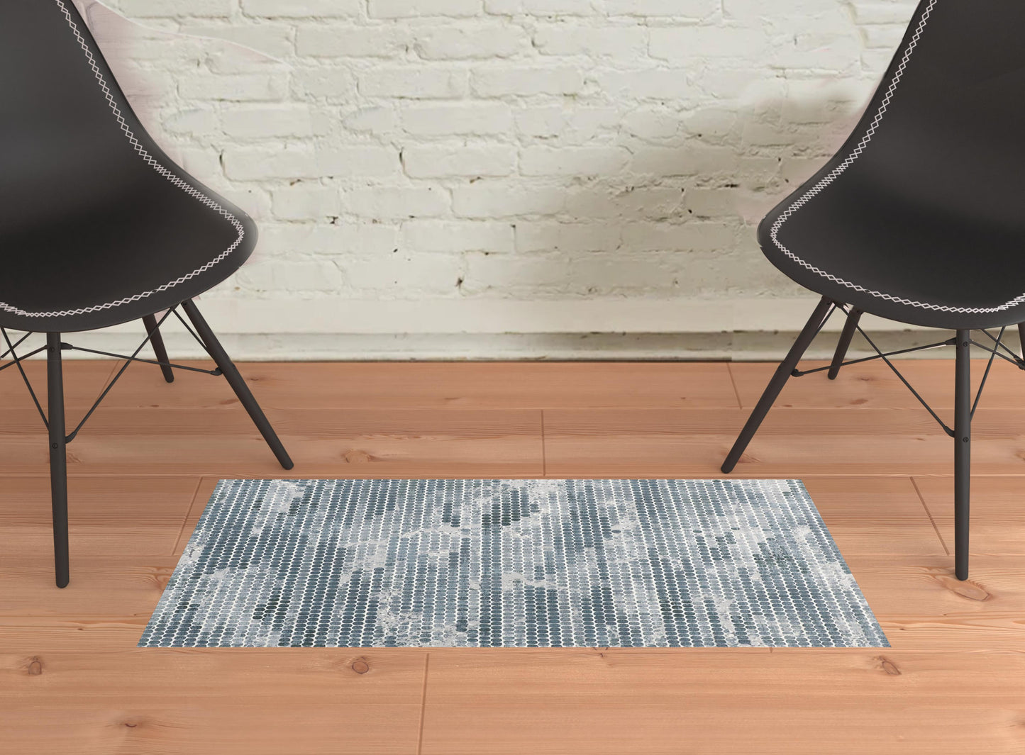 3' X 5' Blue And Gray Polka Dots Distressed Stain Resistant Area Rug