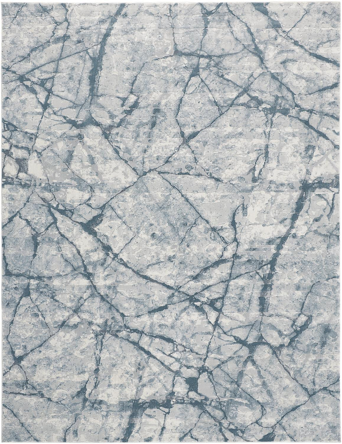 3' X 5' Blue Gray And Ivory Abstract Distressed Stain Resistant Area Rug