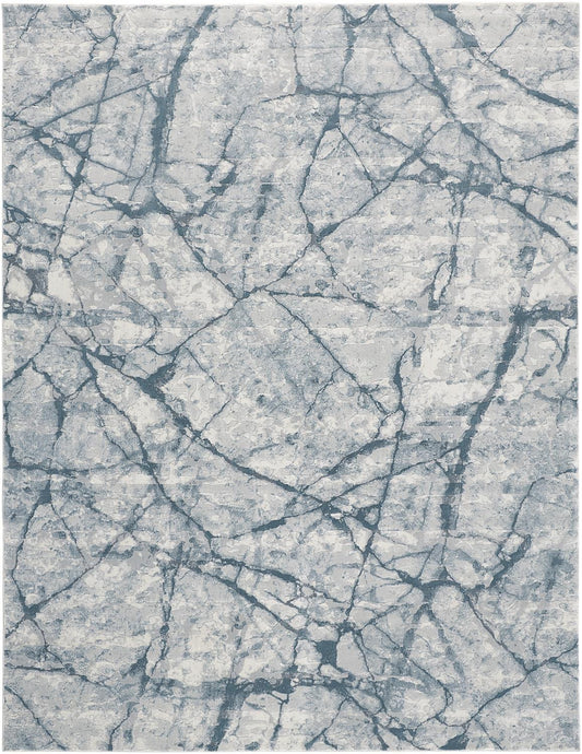 8' X 10' Blue Gray And Ivory Abstract Distressed Stain Resistant Area Rug