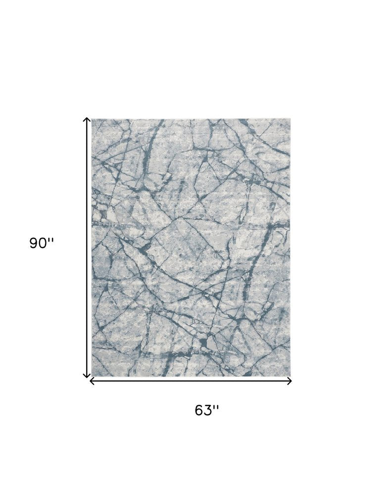 8' X 10' Blue Gray And Ivory Abstract Distressed Stain Resistant Area Rug