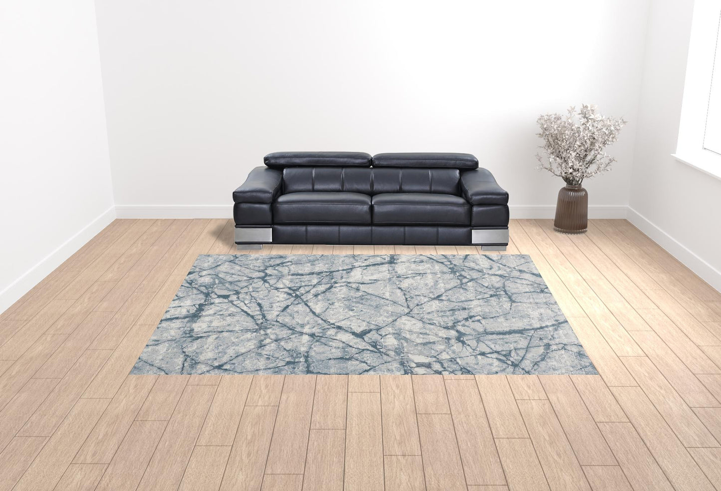 10' X 13' Blue Gray And Ivory Abstract Distressed Stain Resistant Area Rug