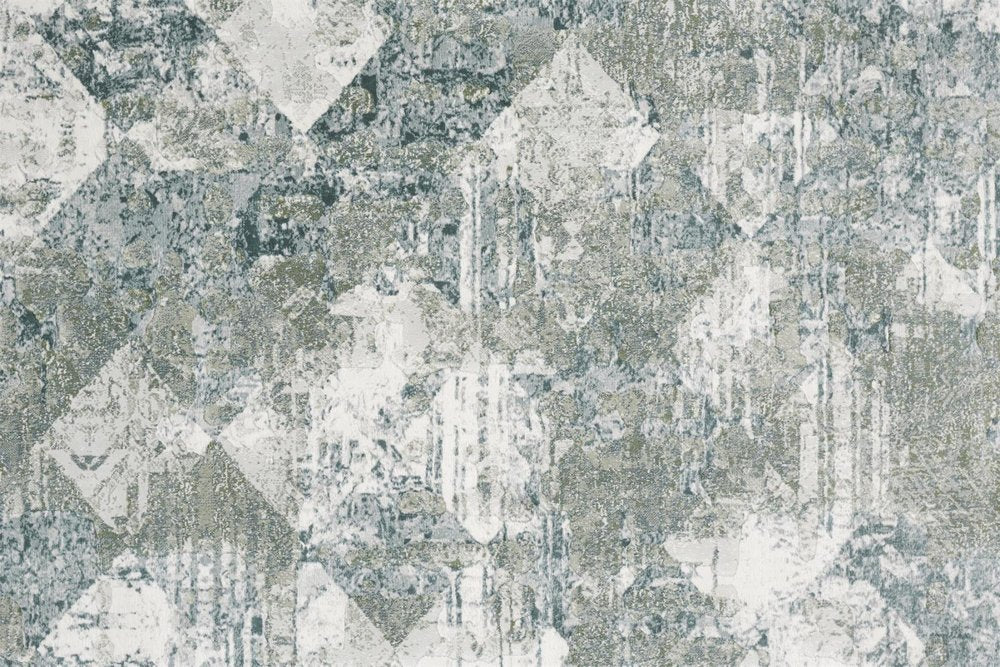 8' X 10' Green And Ivory Patchwork Distressed Stain Resistant Area Rug