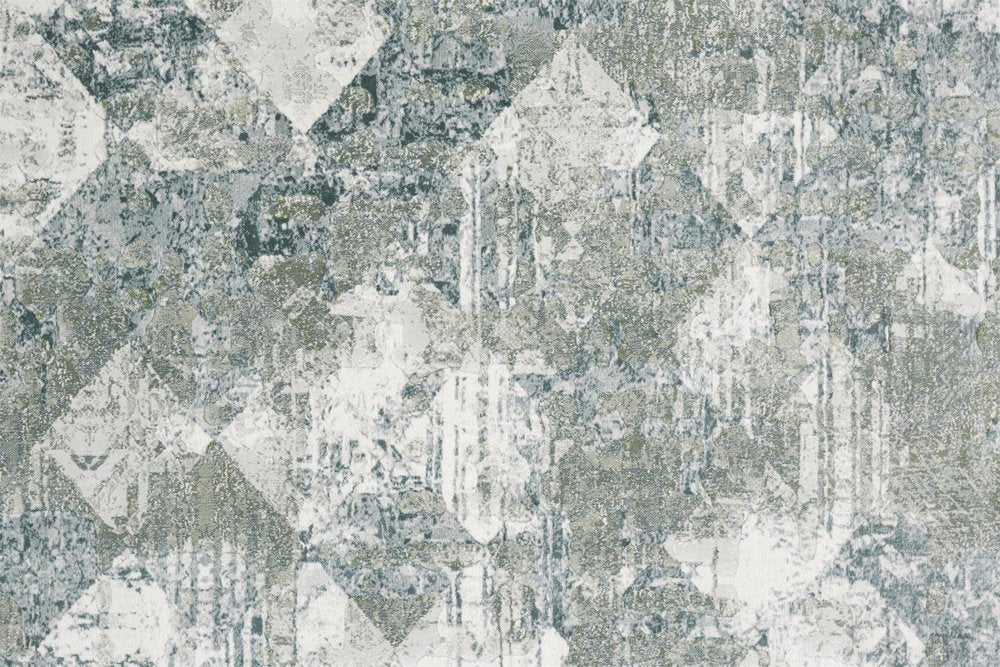 5' X 8' Green And Ivory Patchwork Distressed Stain Resistant Area Rug