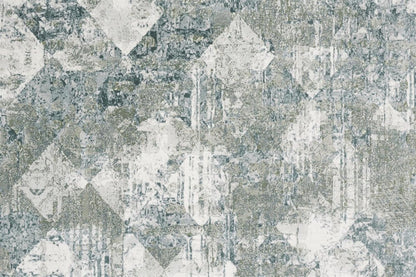 8' X 10' Green And Ivory Patchwork Distressed Stain Resistant Area Rug