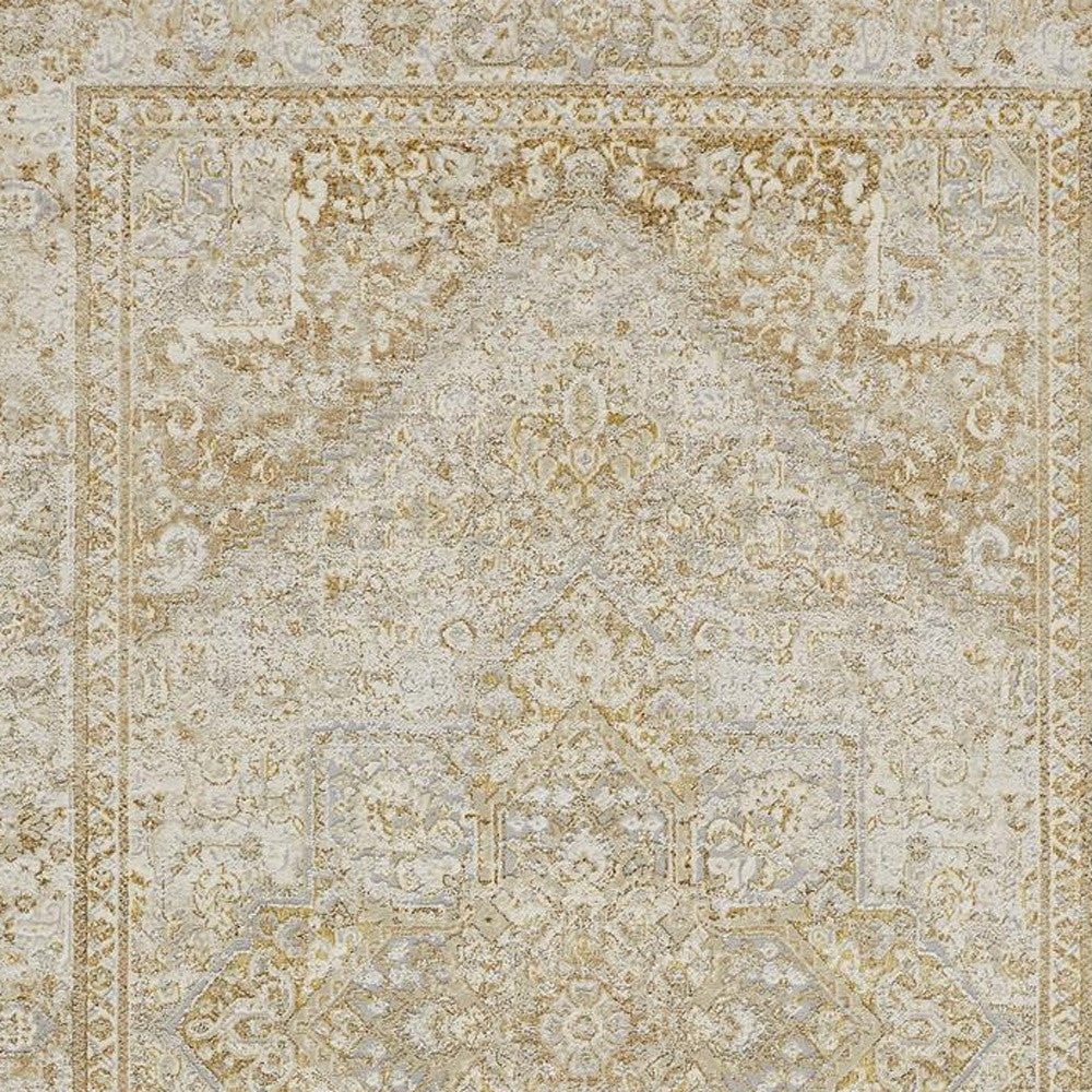 4' X 6' Gold and Ivory Floral Non Skid Area Rug