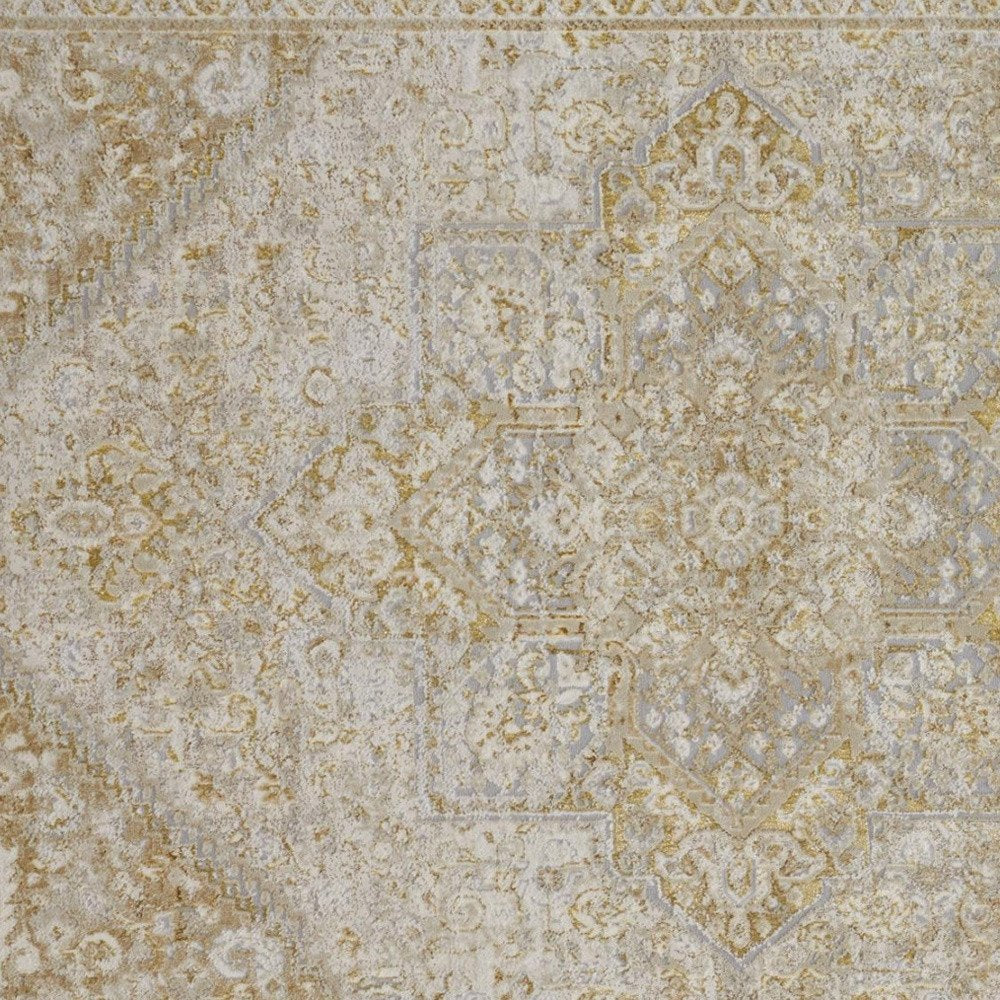 4' X 6' Gold And Ivory Floral Medallion Area Rug