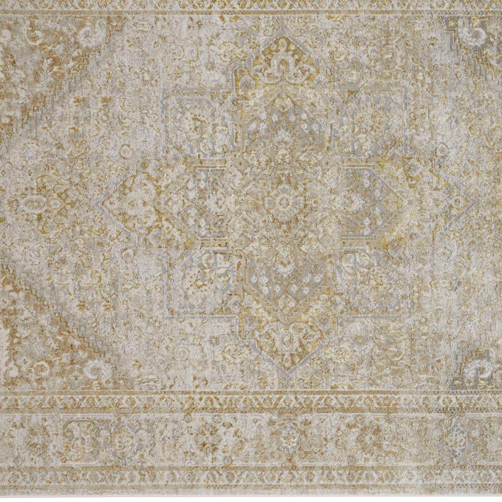 4' X 6' Ivory And Gold Floral Area Rug