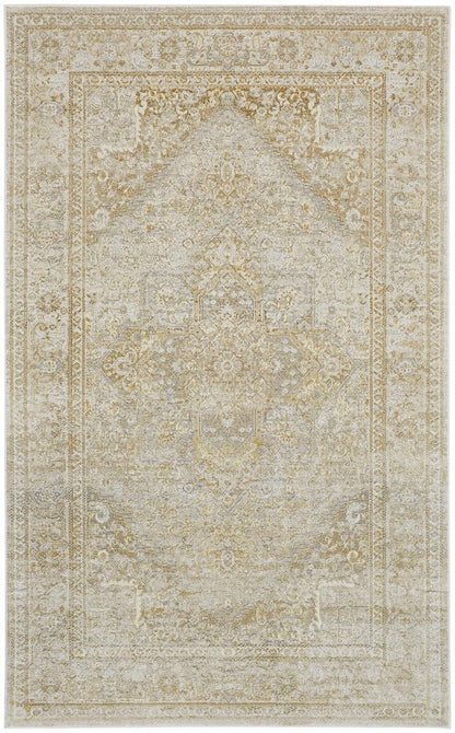 4' X 6' Gold And Ivory Floral Medallion Area Rug