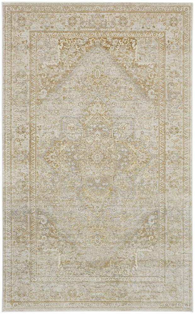 4' X 6' Gold And Ivory Floral Medallion Area Rug