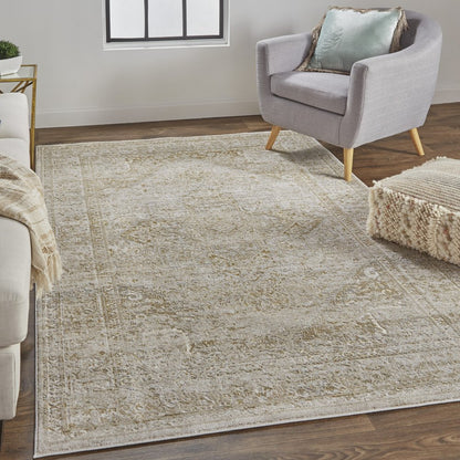 4' X 6' Gold And Ivory Floral Medallion Area Rug